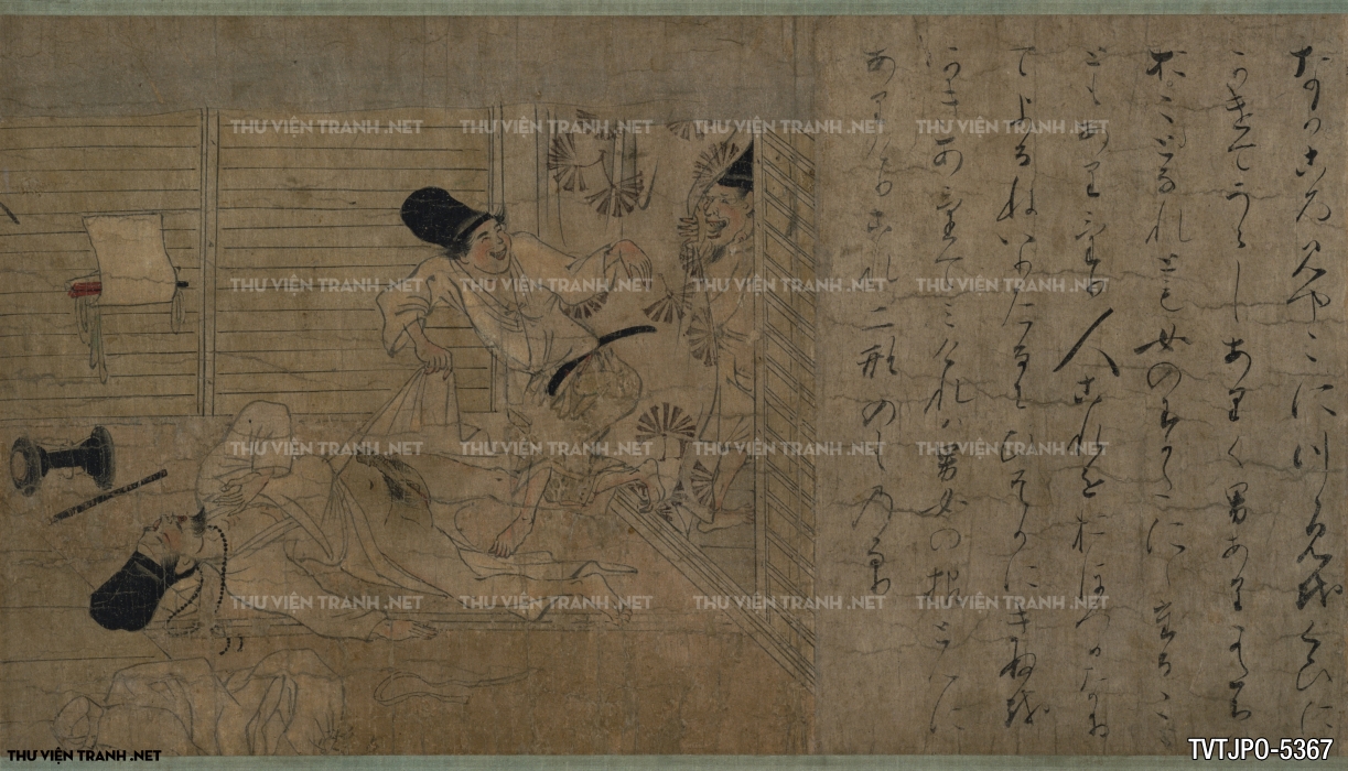 Tranh giấy gió cổ Nhật Bản- chủ đề: bệnh dịch