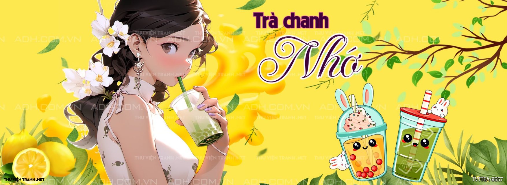 Tranh dán tường quán Trà Chanh- Trà sữa- Ăn vặt