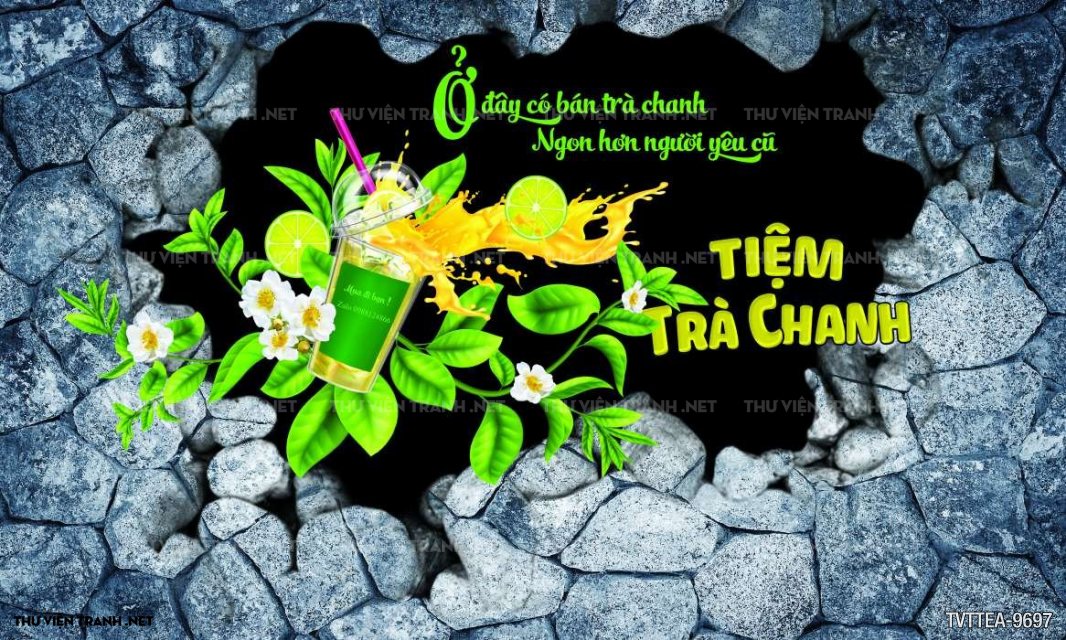 Tranh dán tường quán Trà Chanh- Trà sữa- Ăn vặt