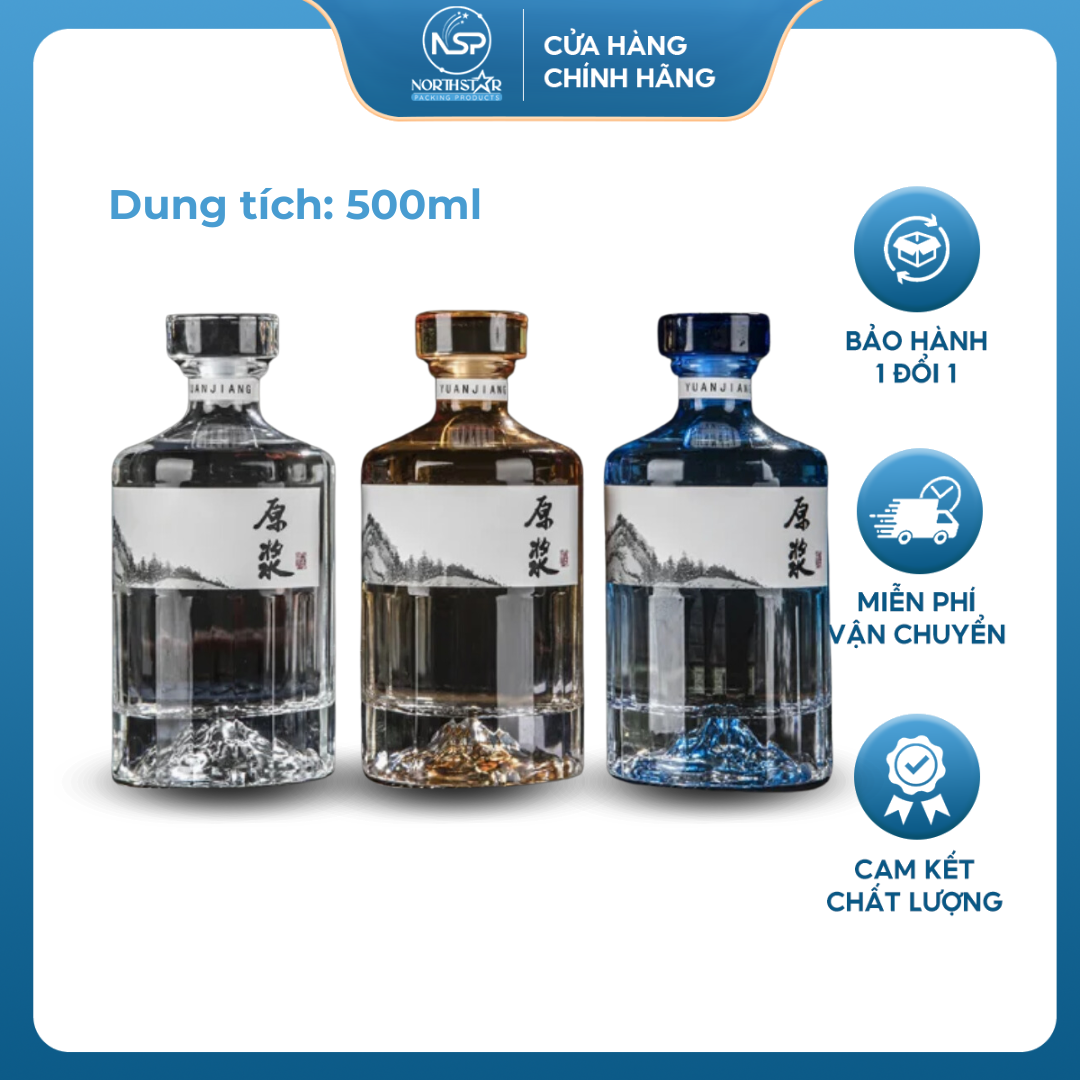 Chai Thủy Tinh Đựng Rượu Hibiki 250ml - 500ml Nút Thủy Tinh, Bình Thủy Tinh Đựng Rượu Ngoại - North Star Packing