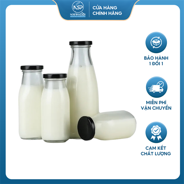Chai Thủy Tinh Nắp Thiếc P48 - 200ml, 250ml, 300ml, 500ml, 1000ml Đựng Sữa, Nước Trái Cây, Sinh Tố, Nắp Vặn Chắc Chắn - North Star Packing