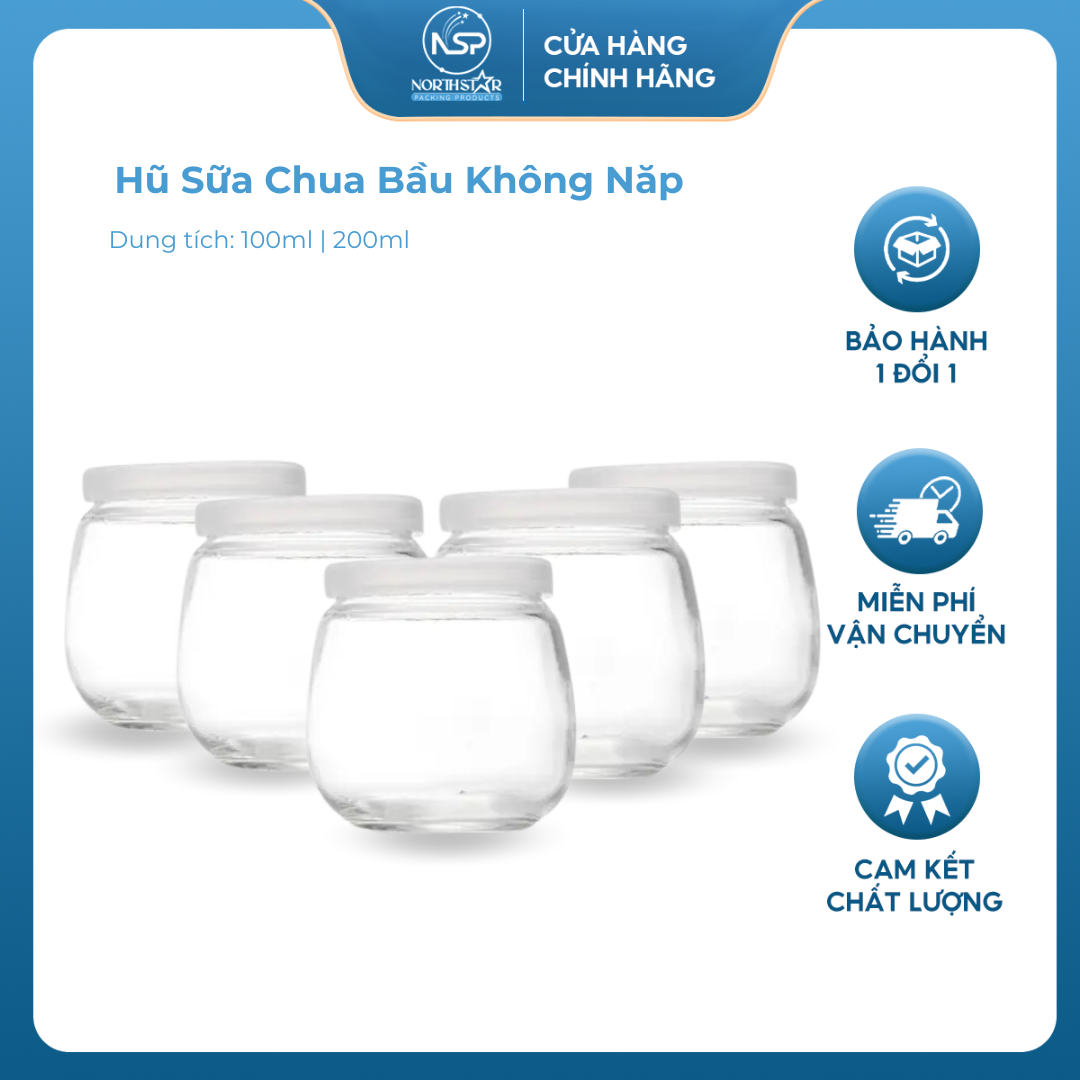 Hũ Thủy Tinh Sữa Chua Dáng Béo Nắp Nhựa 100ml 500ml, Làm Sữa Chua, Caramen, Bánh Flan - North Star Pacing