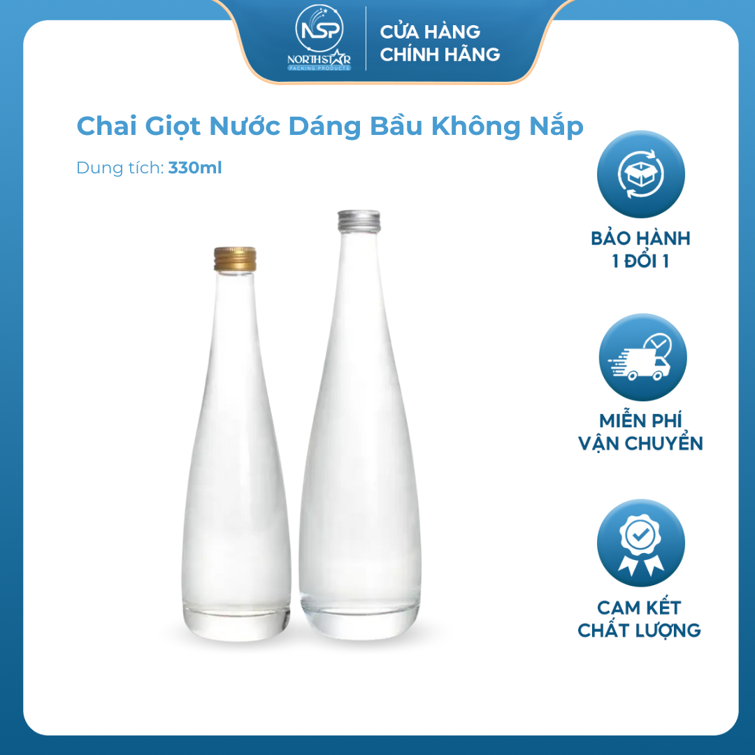 Chai Giọt Nước Dáng Bầu 330ml 500ml Đựng Nước Khoáng, Rượu, Đồ Uống CGB500- North Star Packing