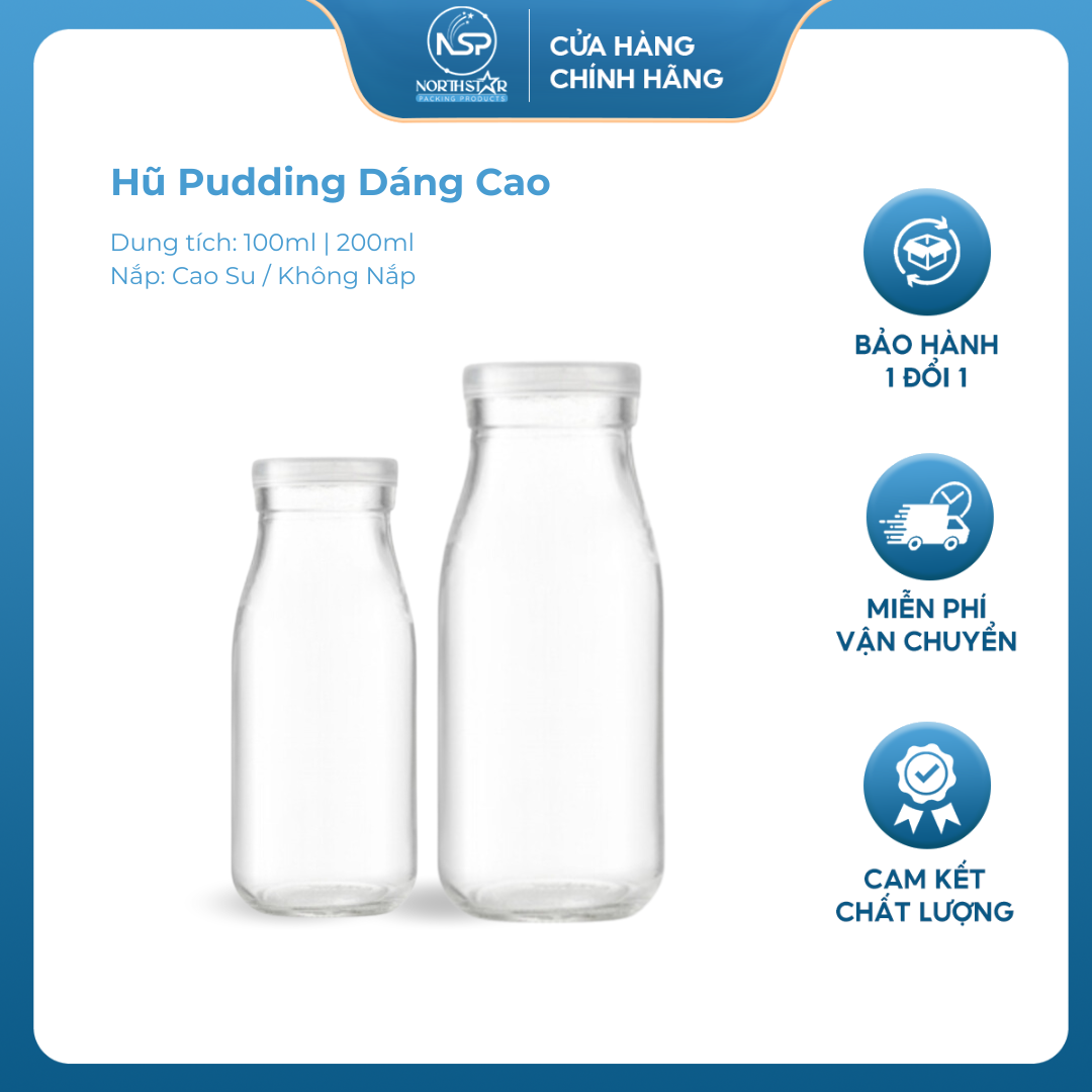 Hũ Pudding Dáng Cao Nắp Cao Su Không Nắp , Dung Tích 100ml 200ml - North Star Packing