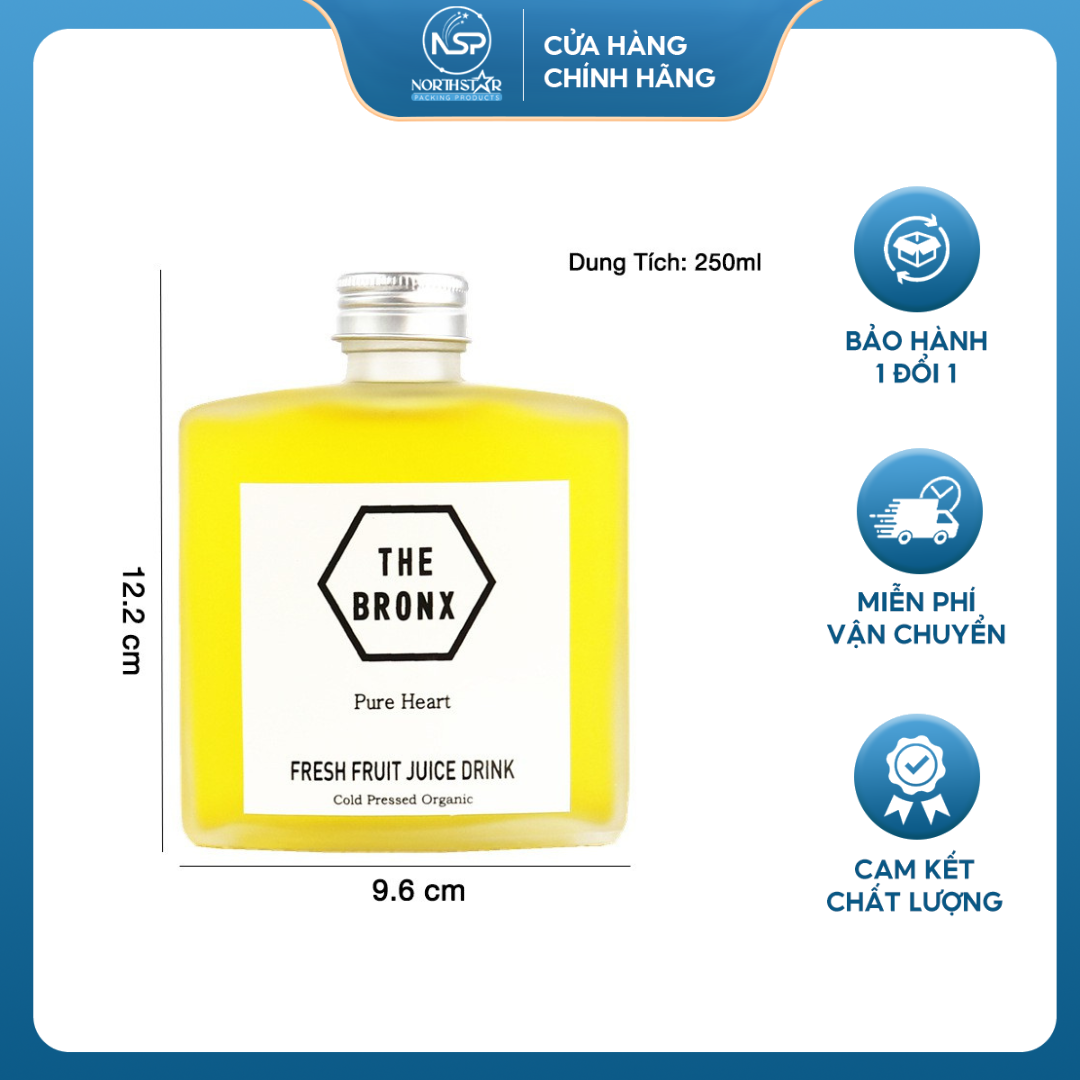 Chai Thủy Tinh Dẹt Vuông Nắp Nhôm 100ml 250ml, Đựng Cà Phê, Trà Sữa, Nước Trái Cây - North Star Packing