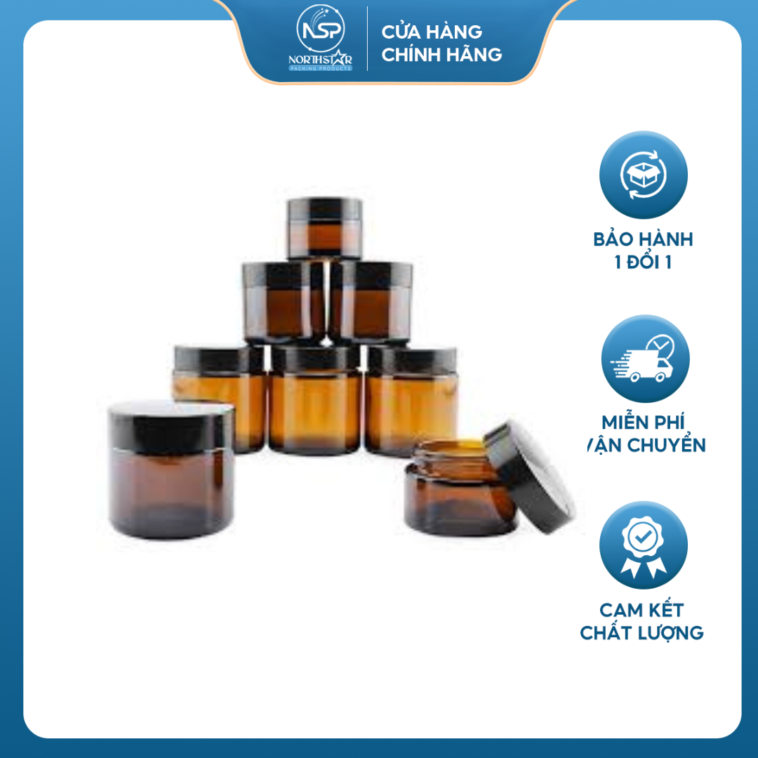 Hũ mỹ phẩm nâu 30gr 50gr, Hũ Thủy Tinh Tròn Đựng Kem