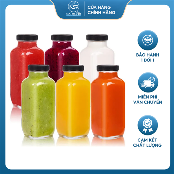 Chai Vuông Cao Nắp Nhựa Đen / Nắp Nhôm Bạc 250ml 350ml 500ml - North Star Packing