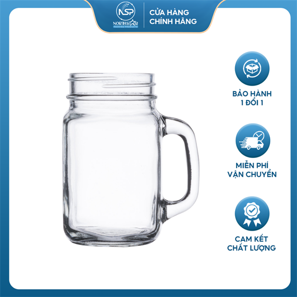 Cốc Thủy Tinh Mason 100ml 500ml Có Quai Kèm Nắp, Chất Liệu Dày Dặn - North Star Packing