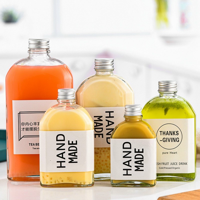 Chai Thủy Tinh Dẹt Vuông Vát Vai, Dung Tích 200ml, 250ml 350ml 500ml, Đựng Nước Ép, Cà Phê, Trà Sữa - North Star Packing