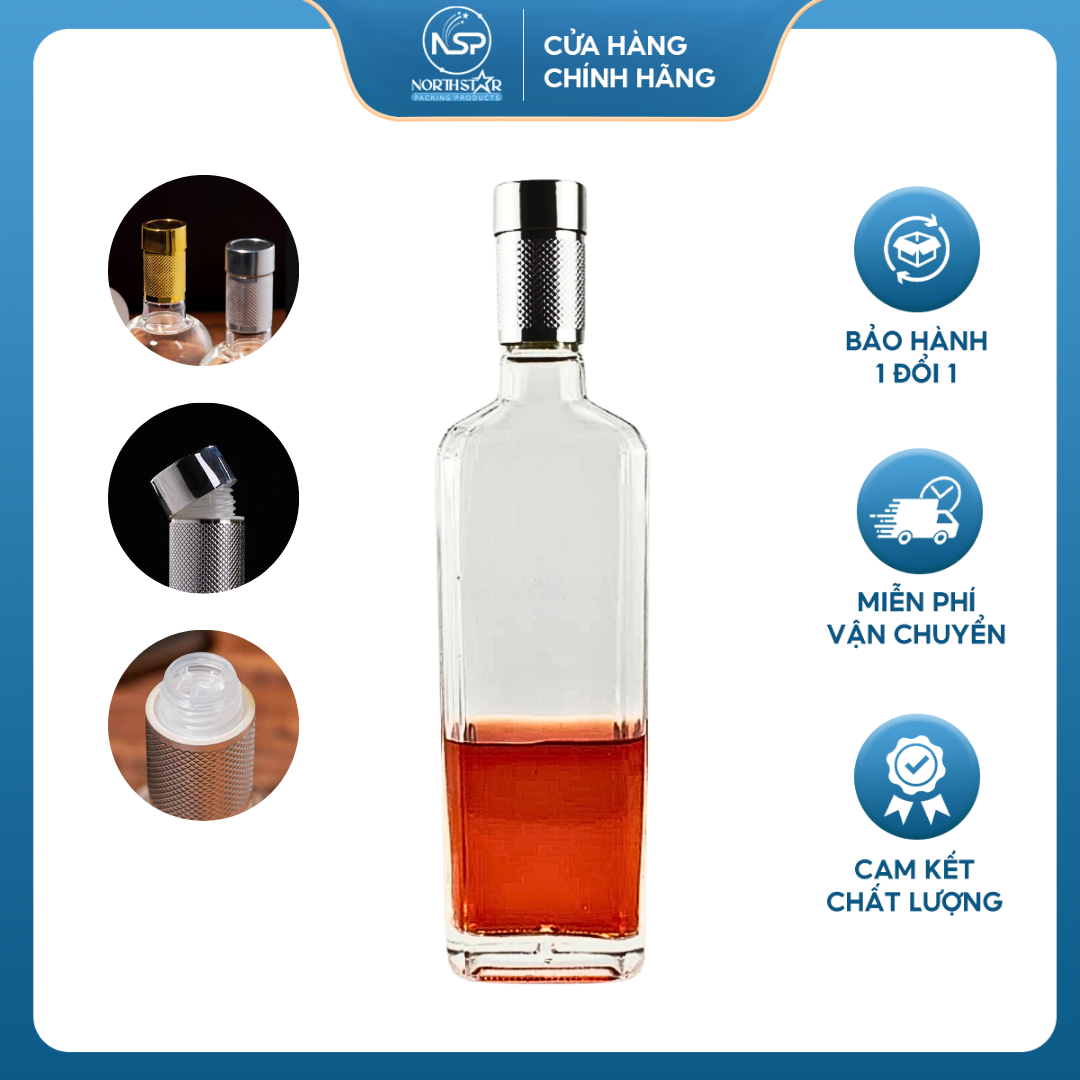 Chai Rượu Dẹt Vuông