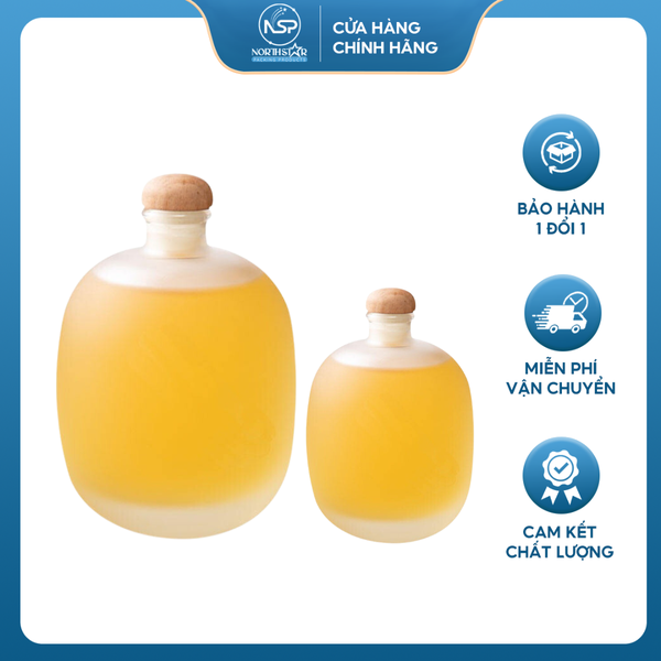 Chai Thủy Tinh, Bình Thuỷ Tinh Tròn Nhám Mờ Nắp Nút Gỗ Cao Cấp 250ml 500ml - North Star Packing