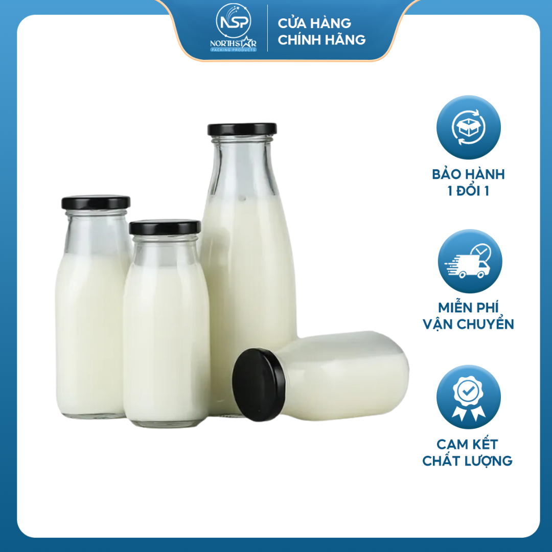 Chai Thủy Tinh Nắp Thiếc P48 - 200ml, 250ml, 300ml, 500ml, 1000ml Đựng Sữa, Nước Trái Cây, Sinh Tố, Nắp Vặn Chắc Chắn - North Star Packing