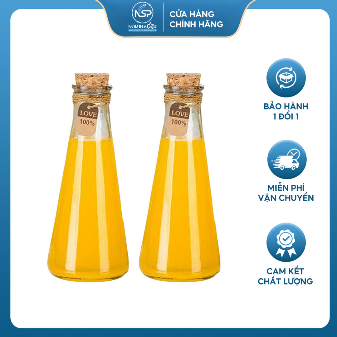 Chai Thủy Tinh Decor Hình Tam Giác 350ml, Lọ Thủy Tinh Có Nút Bần - North Star Packing