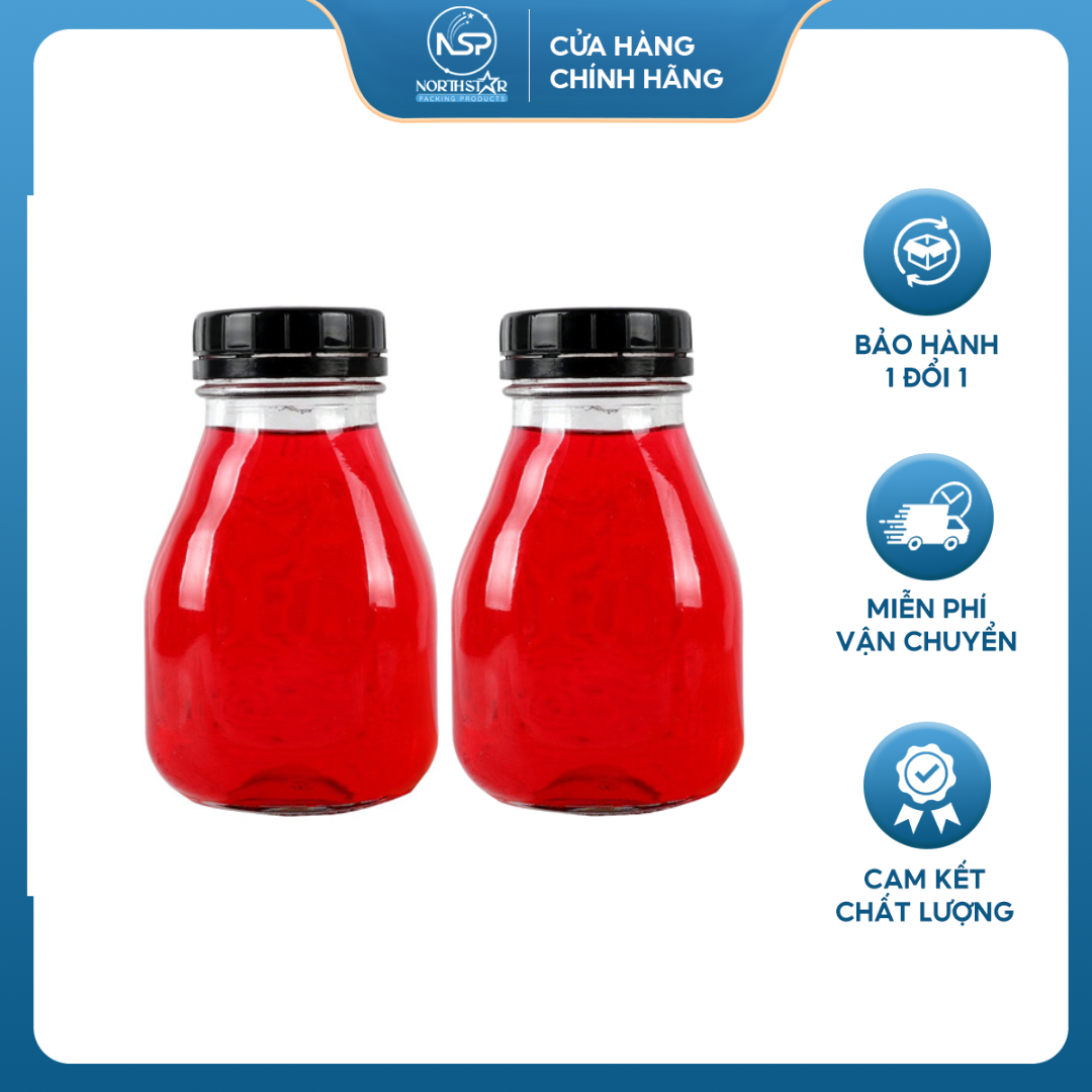 Chai Thủy Tinh Vuông Dáng Lùn 300ml 500ml, Nắp Nhựa An Toàn, Đựng Sữa Chua, Nước Ép - North Star Packing