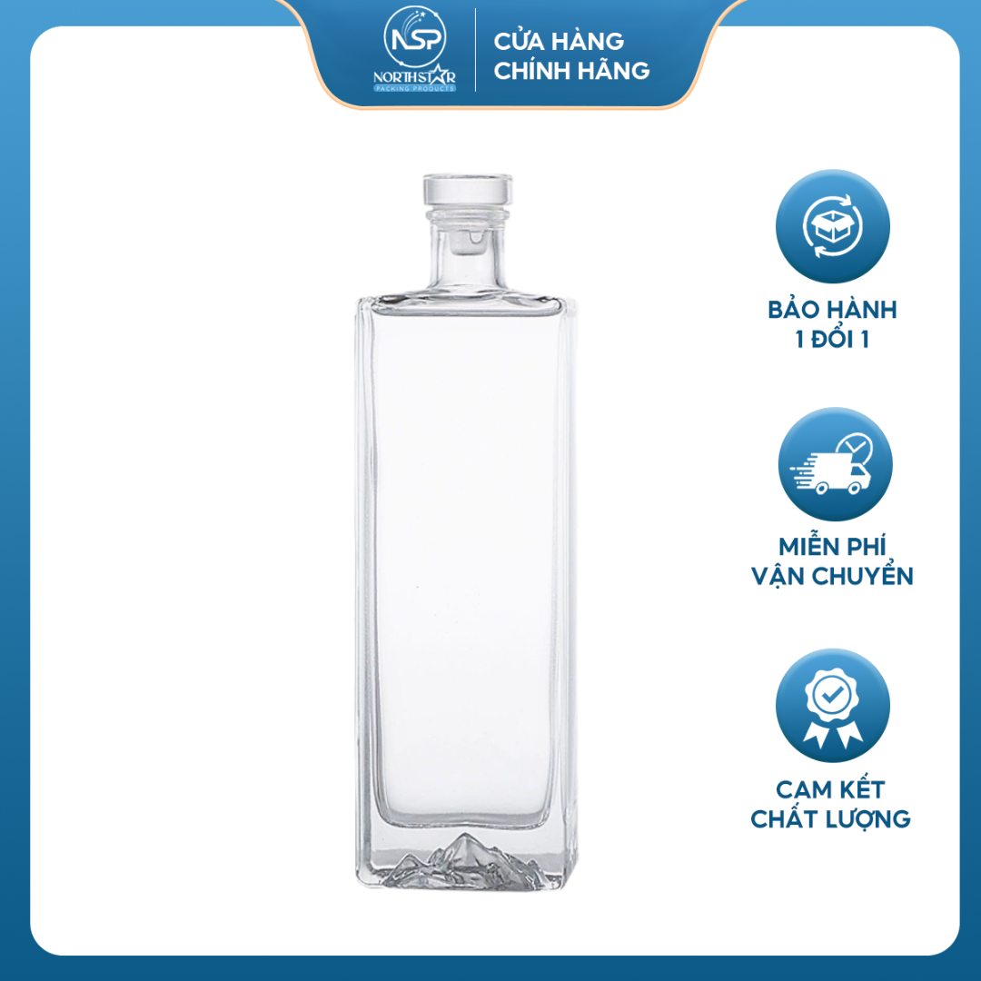 Chai Rượu Dẹp Vuông Đáy Núi - 500ml