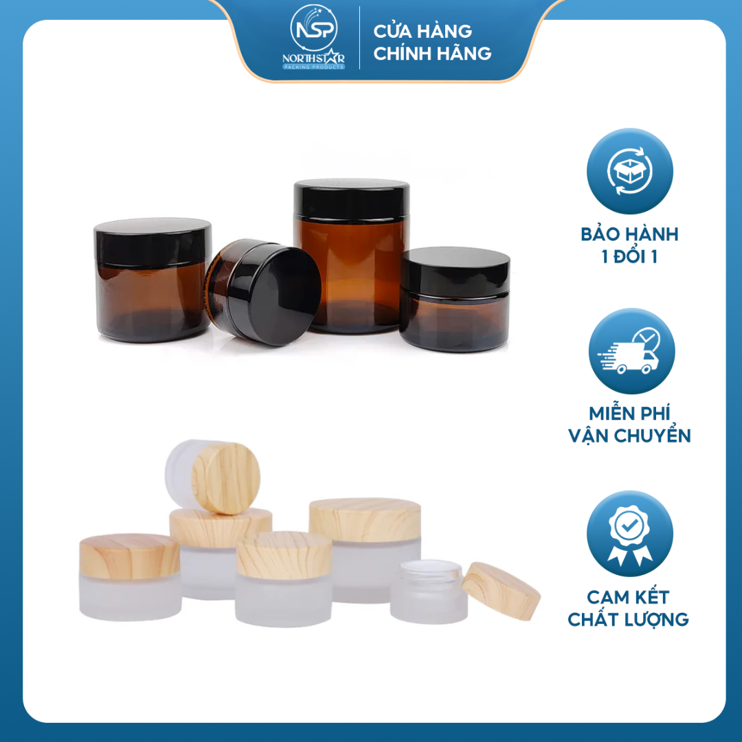 Hũ Đựng Mỹ Phẩm Thủy Tinh 30g 50gr, Hũ Thủy Tinh Tròn Đựng Kem, Chiết Mỹ Phẩm Du Lịch - North Star Packing