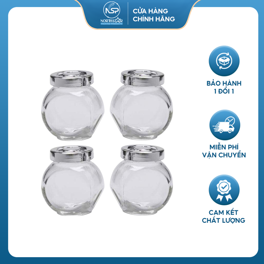 Hũ Thủy Tinh Nghiêng Nắp Nhựa Bạc 50ml 180ml,  Đựng Thực Phẩm, Gia Vị Nhà Bếp - North Star Packing