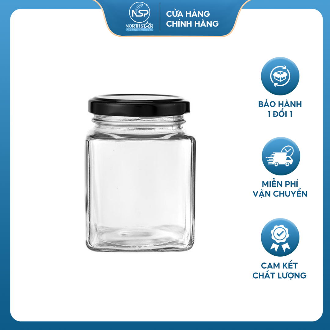 Hũ Thủy Tinh Vuông Dung Tích 50ml, 80ml, 200ml, 280ml, 380ml, 500ml, 730ml Nắp Đậy Kín Đựng Gia Vị, Thực Phẩm - North Star Packing