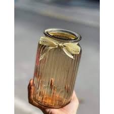 Lọ Hoa Thủy Tinh 18 - 25cm Màu Hổ Phách, Dáng Trụ Sọc, Phong Cách Vintage - North Star Packing