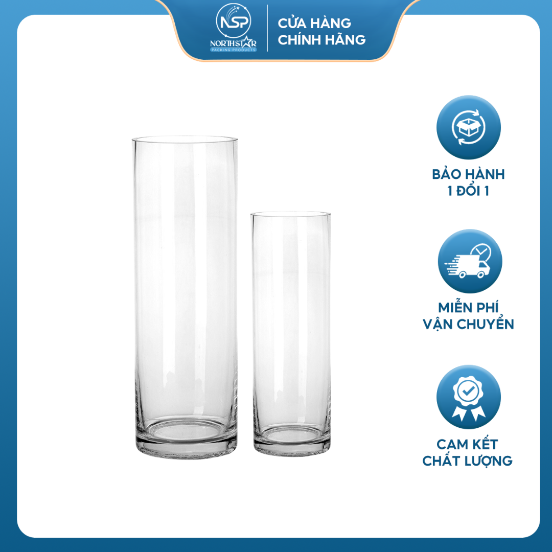 Lọ Thủy Tinh Trụ Tròn, Lọ Hoa Trang Trí Nhiều Kích Thước, Dùng Cắm Hoa, Nuôi Cá, Thủy Sinh - North Star Packing
