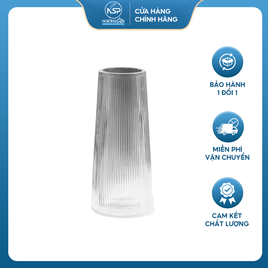 Lọ Hoa Thủy Tinh Dáng Trụ Vát Cao 22cm, Cắm Hoa Tươi, Hoa Khô, Trang Trí Không Gian - North Star Packing
