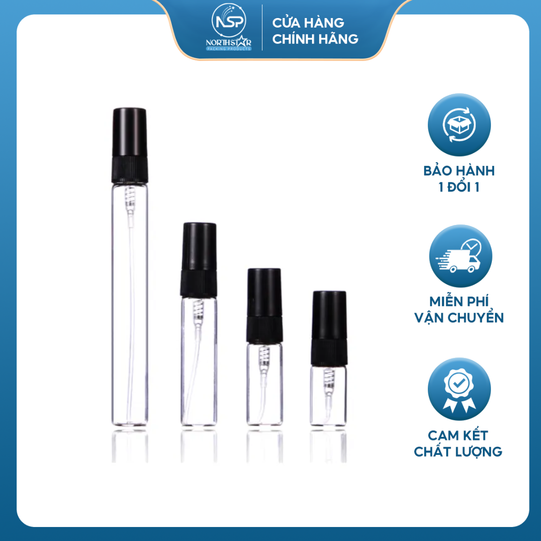 Chai Lọ Đựng Nước Hoa Thủy Tinh 10ml, Trụ Vuông Dài Vỏ Dày, Dạng Xịt Phun Sương - North Star Packing
