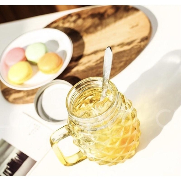 Cốc Thủy Tinh 500ml Hình Quả Dứa (Có Kèm Nắp), Ly Quai Thủy Tinh Cao Cấp - North Star Packing
