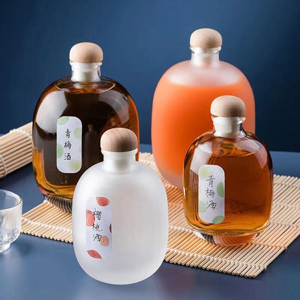 Chai Thủy Tinh, Bình Thuỷ Tinh Tròn Nhám Mờ Nắp Nút Gỗ Cao Cấp 250ml 500ml - North Star Packing