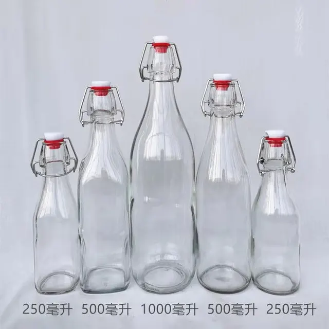 Chai Thủy Tinh Nắp Kẹp Inox, Dung Tích 500ml 1000ml, Nắp Cài Inox Kín Dễ Dàng Vệ Sinh - North Star Packing