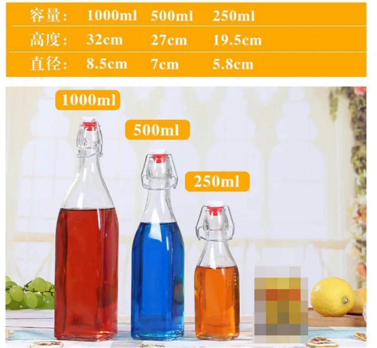 Chai Thủy Tinh Nắp Kẹp Inox, Dung Tích 500ml 1000ml, Nắp Cài Inox Kín Dễ Dàng Vệ Sinh - North Star Packing