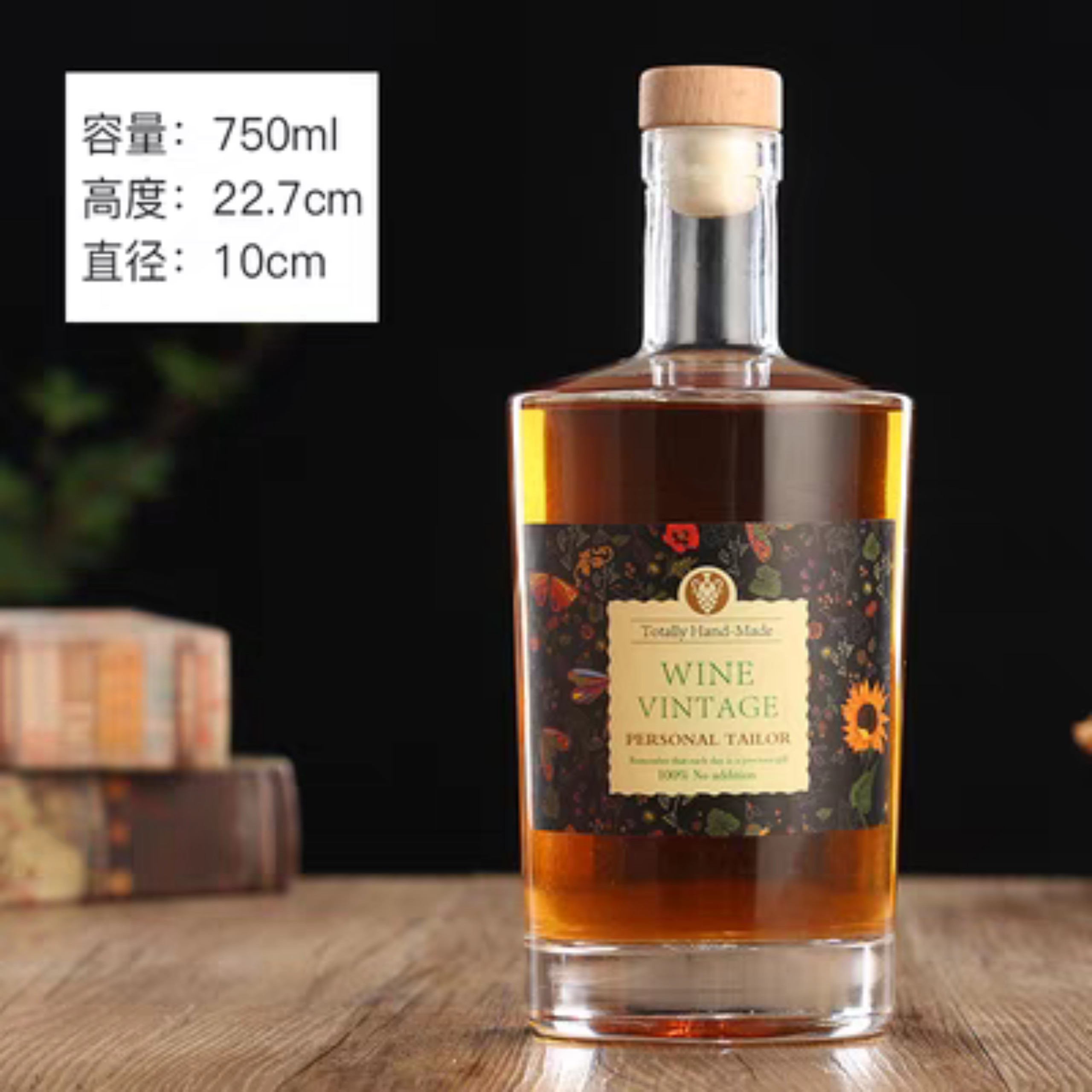 Chai Thủy Tinh Trụ Tròn Vai Ngang Nắp Bấc 100ml 350ml 500ml 750ml, Đựng Rượu, Phong Cách Sang Trọng - North Star Packing