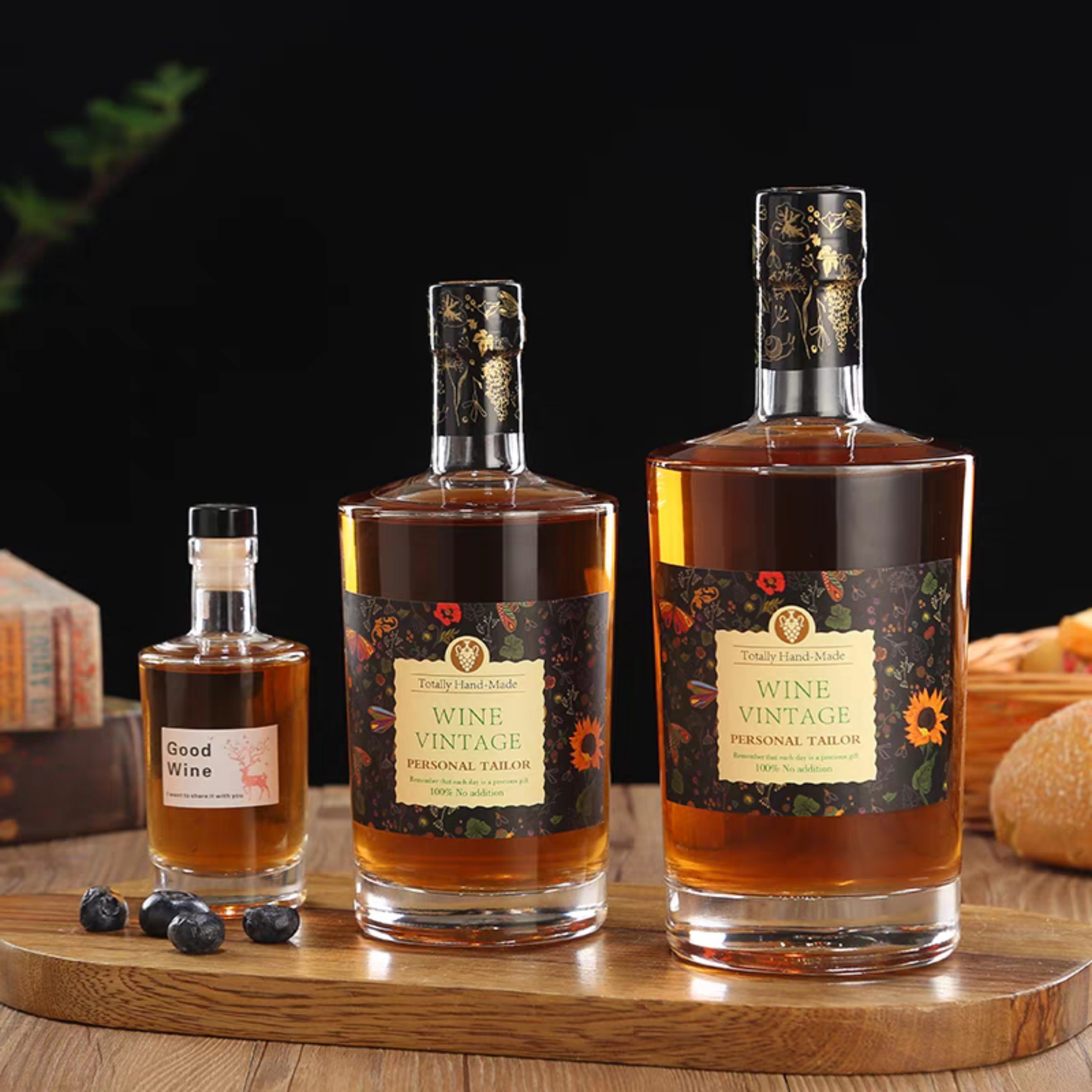 Chai Thủy Tinh Trụ Tròn Vai Ngang Nắp Bấc 100ml 350ml 500ml 750ml, Đựng Rượu, Phong Cách Sang Trọng - North Star Packing