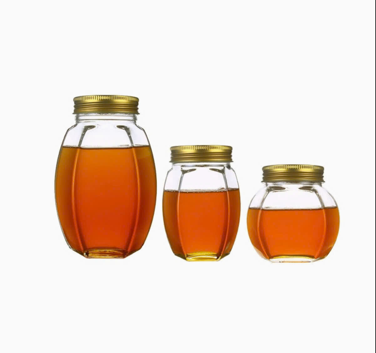 Hũ Thủy Tinh Lục Giác Đựng Mật Ong 380ml 730ml Nắp Vàng, Đựng Yến Chưng, Trà, Siro - North Star Packing
