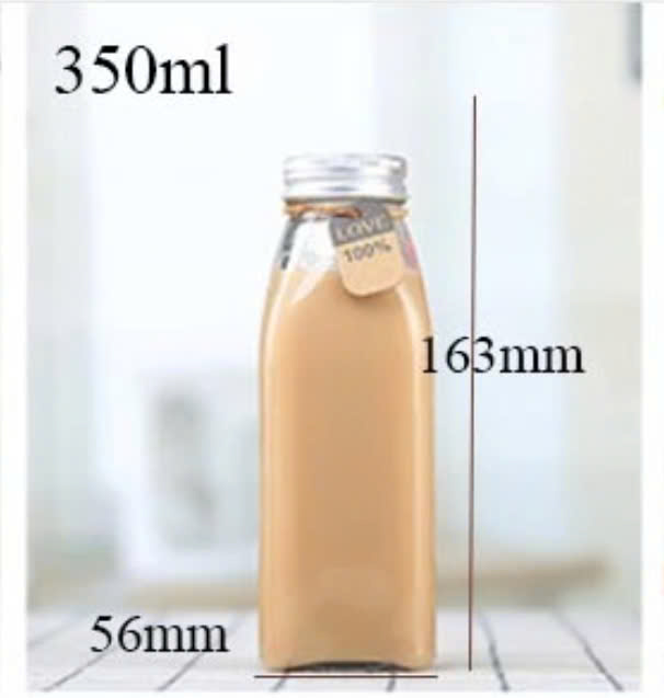 Chai Thủy Tinh Vuông Nắp Nhôm Dung Tích 350ml Đựng Kombucha, Sinh tố, Trà, Nước Ép, Cà Phê - Nortn Star Packing