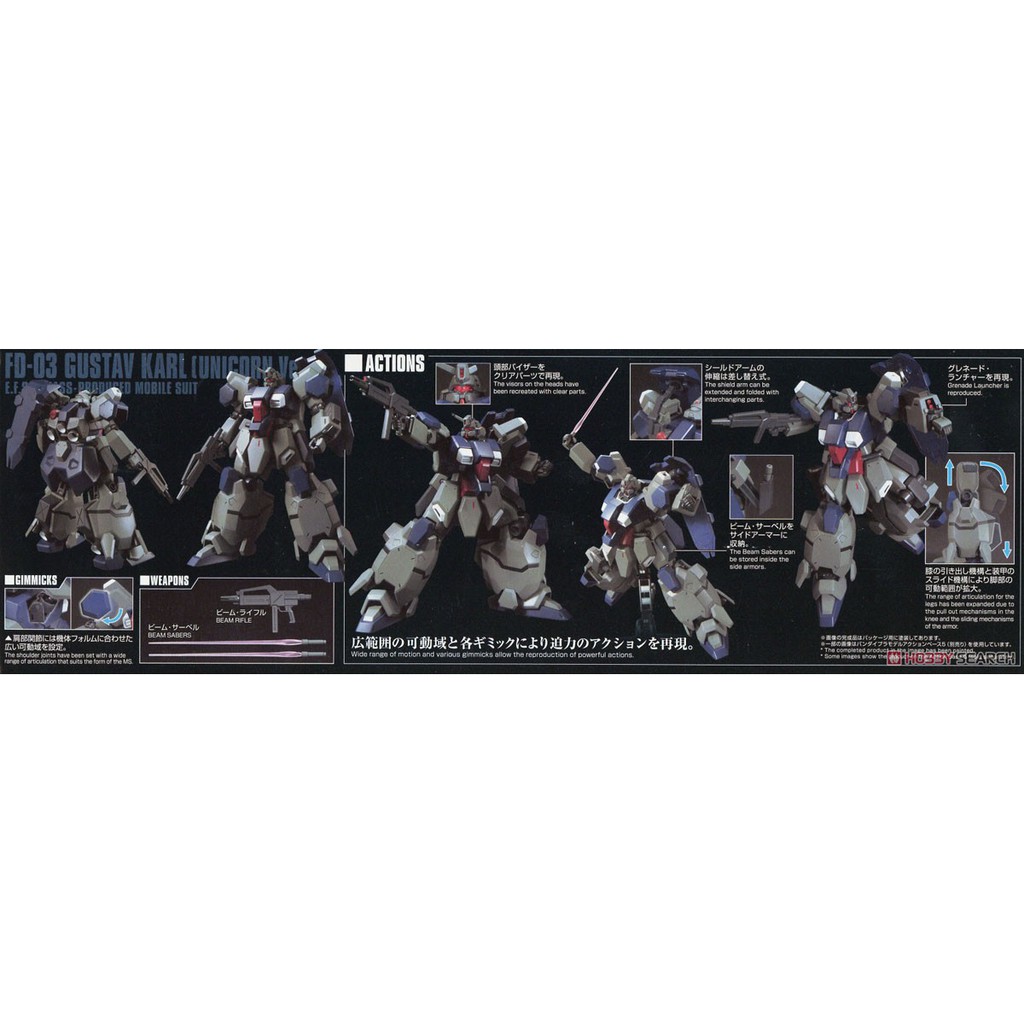 Kit Modèle GUNDAM HGUC 1/144 FD-03 Gustav Karl Unicorn Ver. – Bandai #221, Neuf