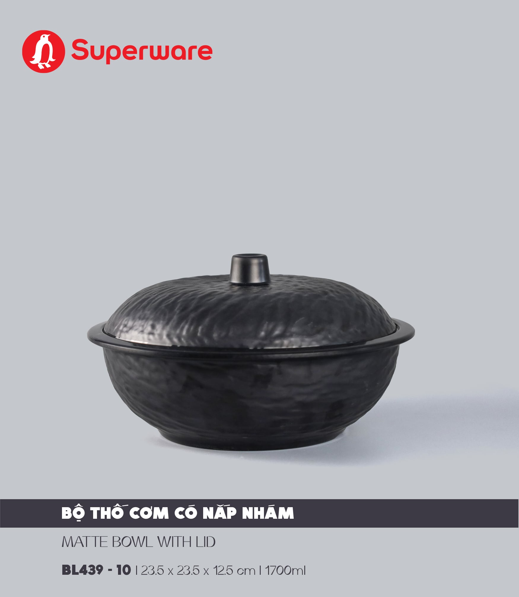 Bộ thố cơm có nắp nhám 10" Superware BL439-10 B - đen