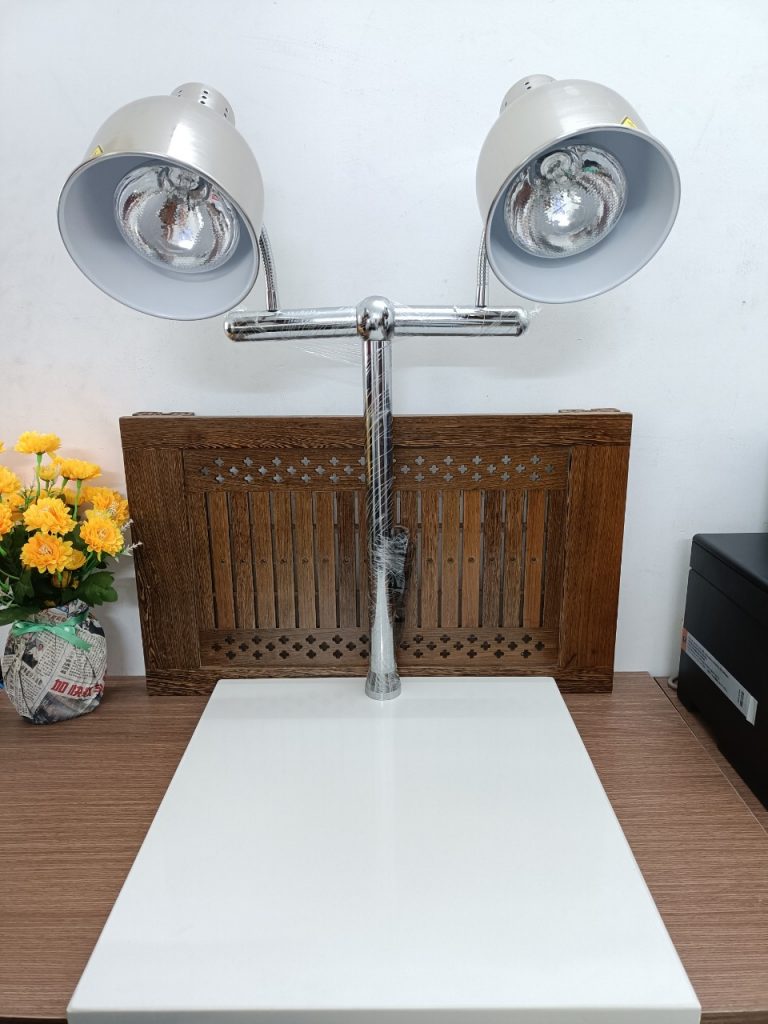 Đèn hâm nóng thức ăn 2 bóng inox, đế đá CN trắng 121167T