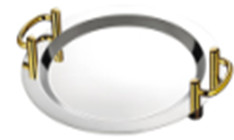 Khay trưng bày inox tròn vàng có tay nắm (φ455mm) 121901