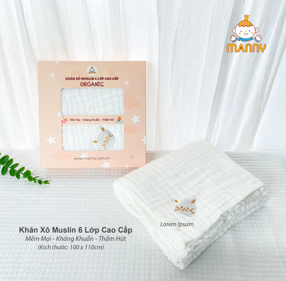  HỘP KHĂN TẮM XÔ MUSLIN THÊU HOẠ TIẾT MANNY
