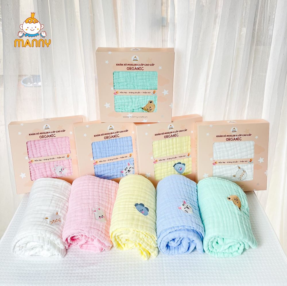  HỘP KHĂN TẮM XÔ MUSLIN THÊU HOẠ TIẾT MANNY