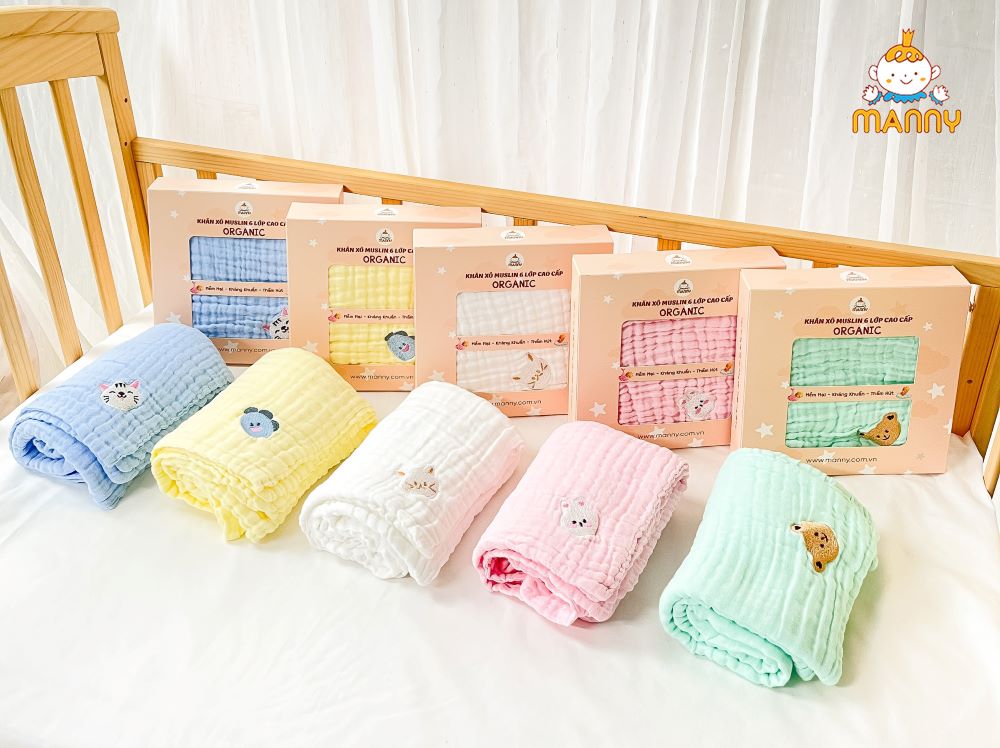  HỘP KHĂN TẮM XÔ MUSLIN THÊU HOẠ TIẾT MANNY