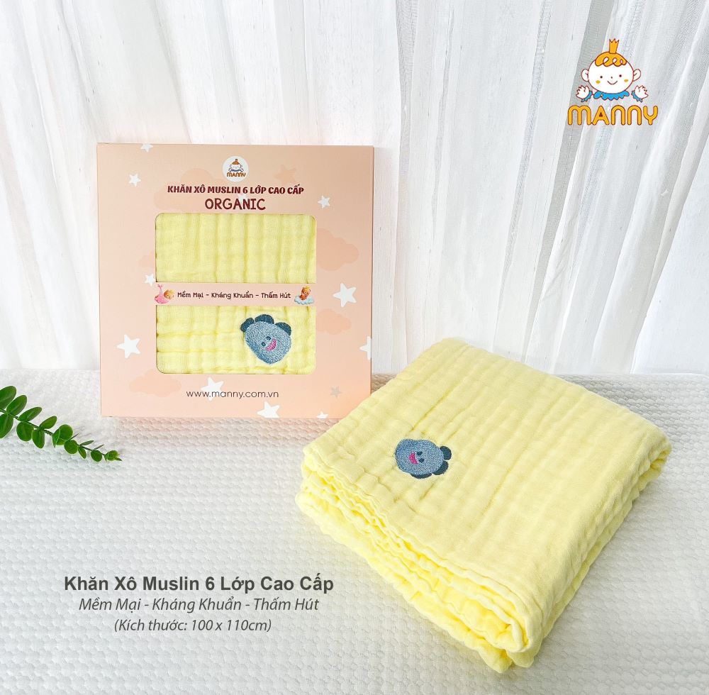  HỘP KHĂN TẮM XÔ MUSLIN THÊU HOẠ TIẾT MANNY