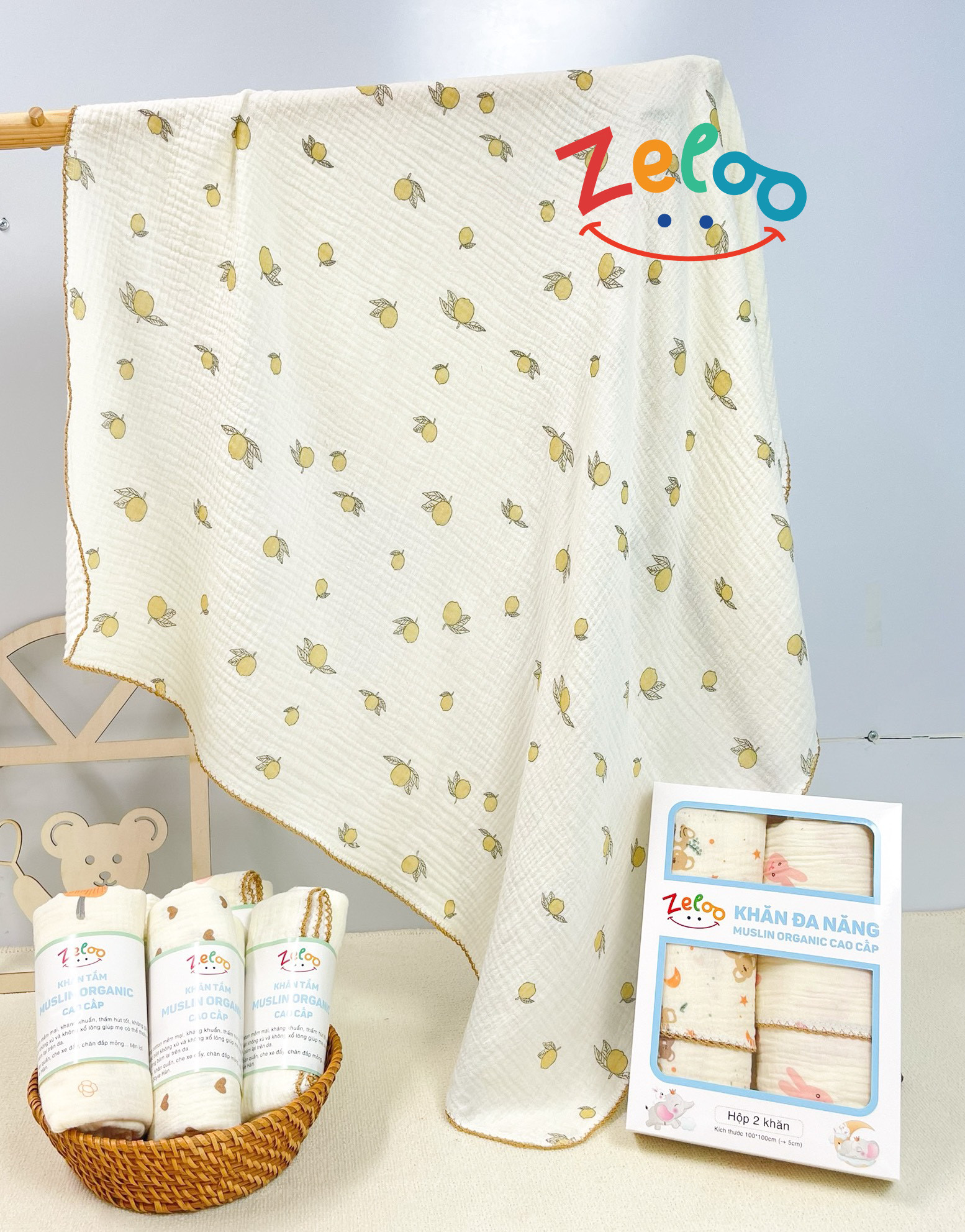KHĂN TẮM MUSLIN ORGANIC CAO CẤP 90x90