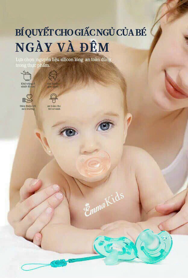 Set 2 ti giả cho bé chất liệu silicon hàng chính hãng Emmakid chống vẩu tráng Nano bạc