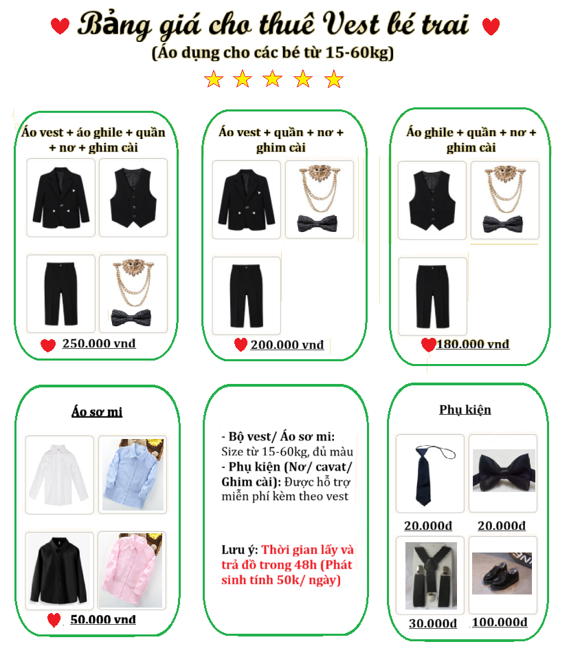 Cho thuê Vest bé trai ở Hà Nội – Đẹp - Sang trọng - Giá tốt