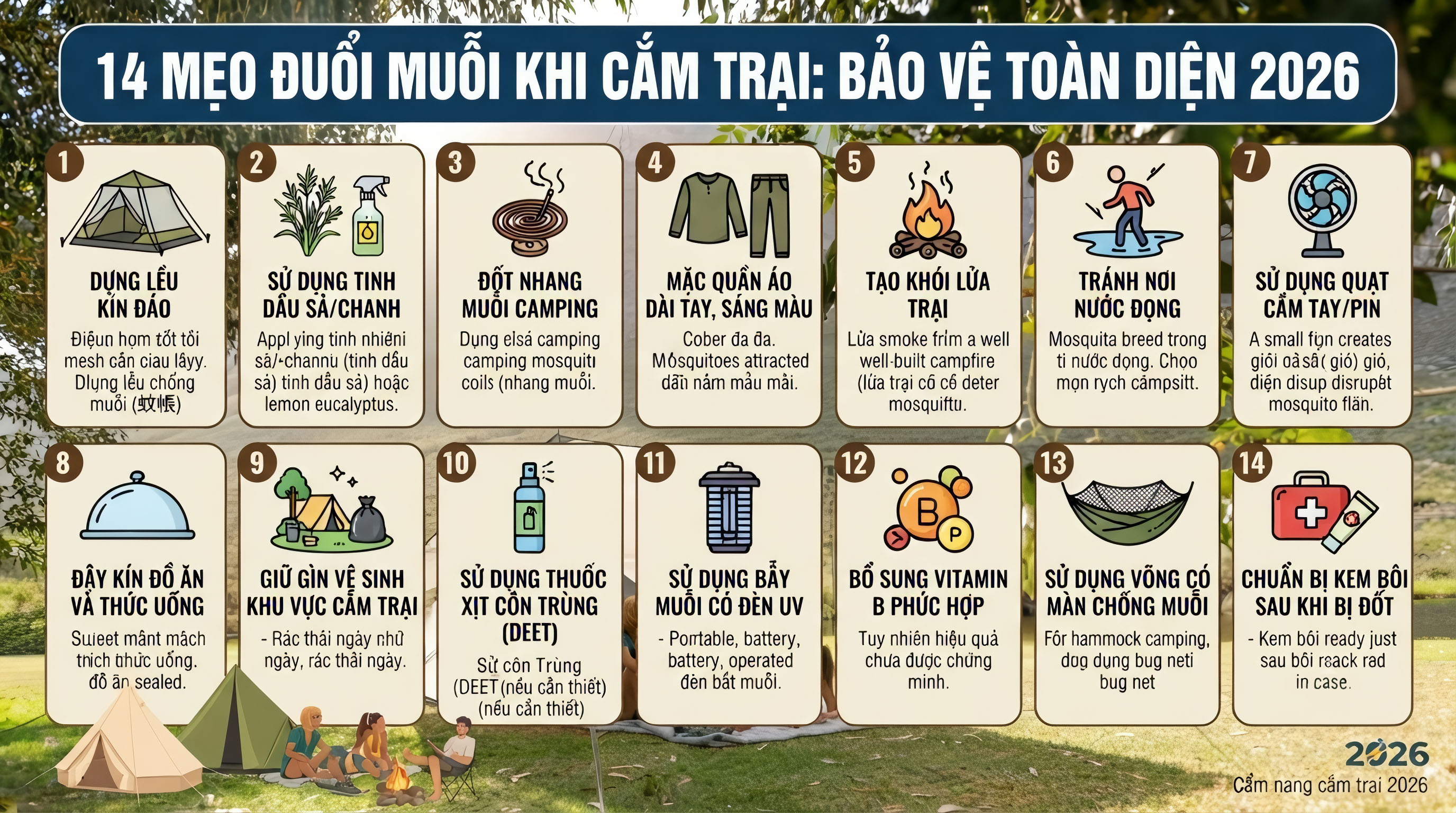 14 Mẹo Đuổi Muỗi Khi Cắm Trại: Bảo Vệ Toàn Diện 2026