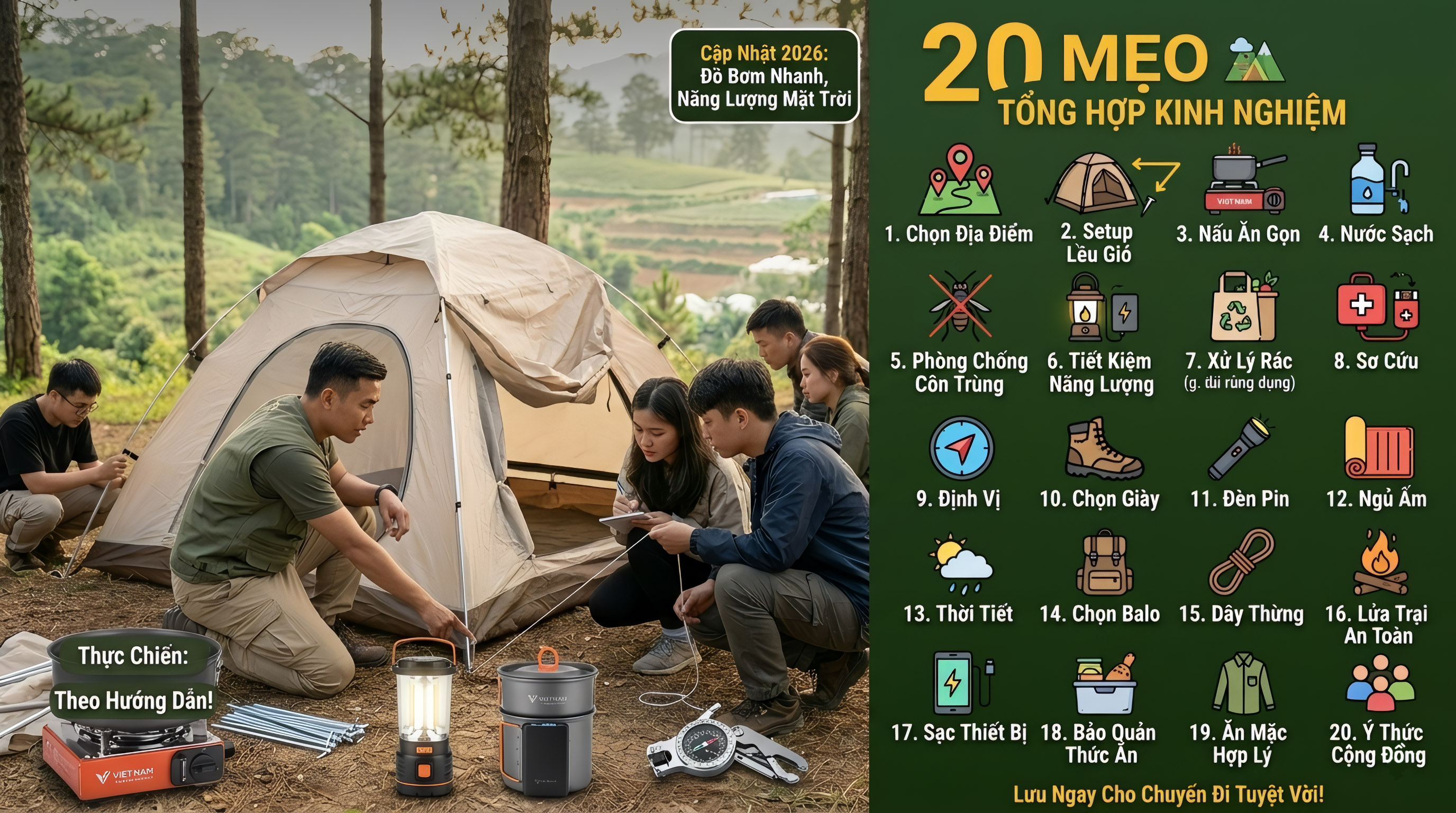 20 Mẹo Cắm Trại Dã Ngoại 2026: Kinh Nghiệm Thực Chiến Cho Người Việt