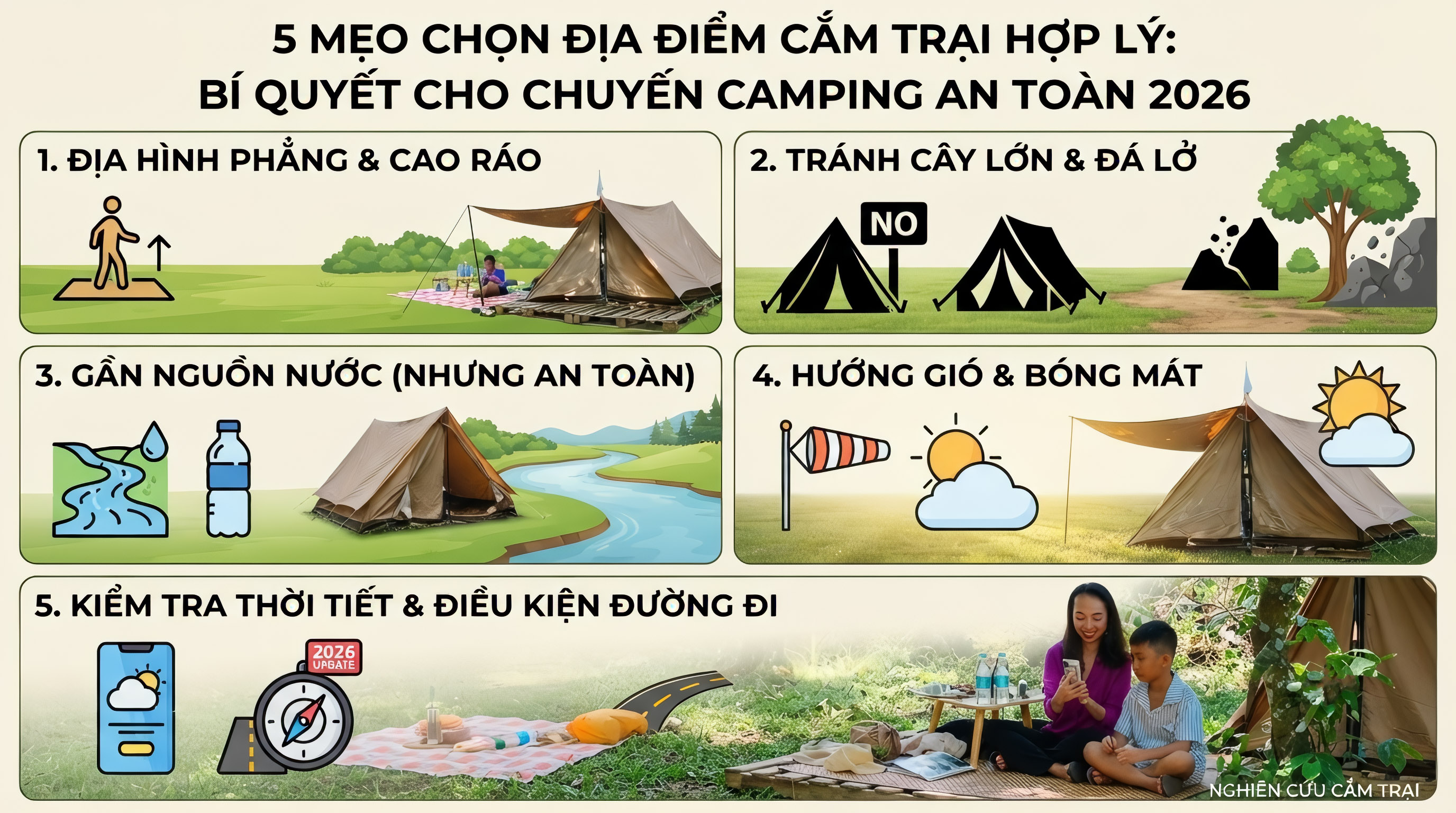 5 Mẹo Chọn Địa Điểm Cắm Trại Hợp Lý: Bí Quyết Cho Chuyến Camping An Toàn 2026