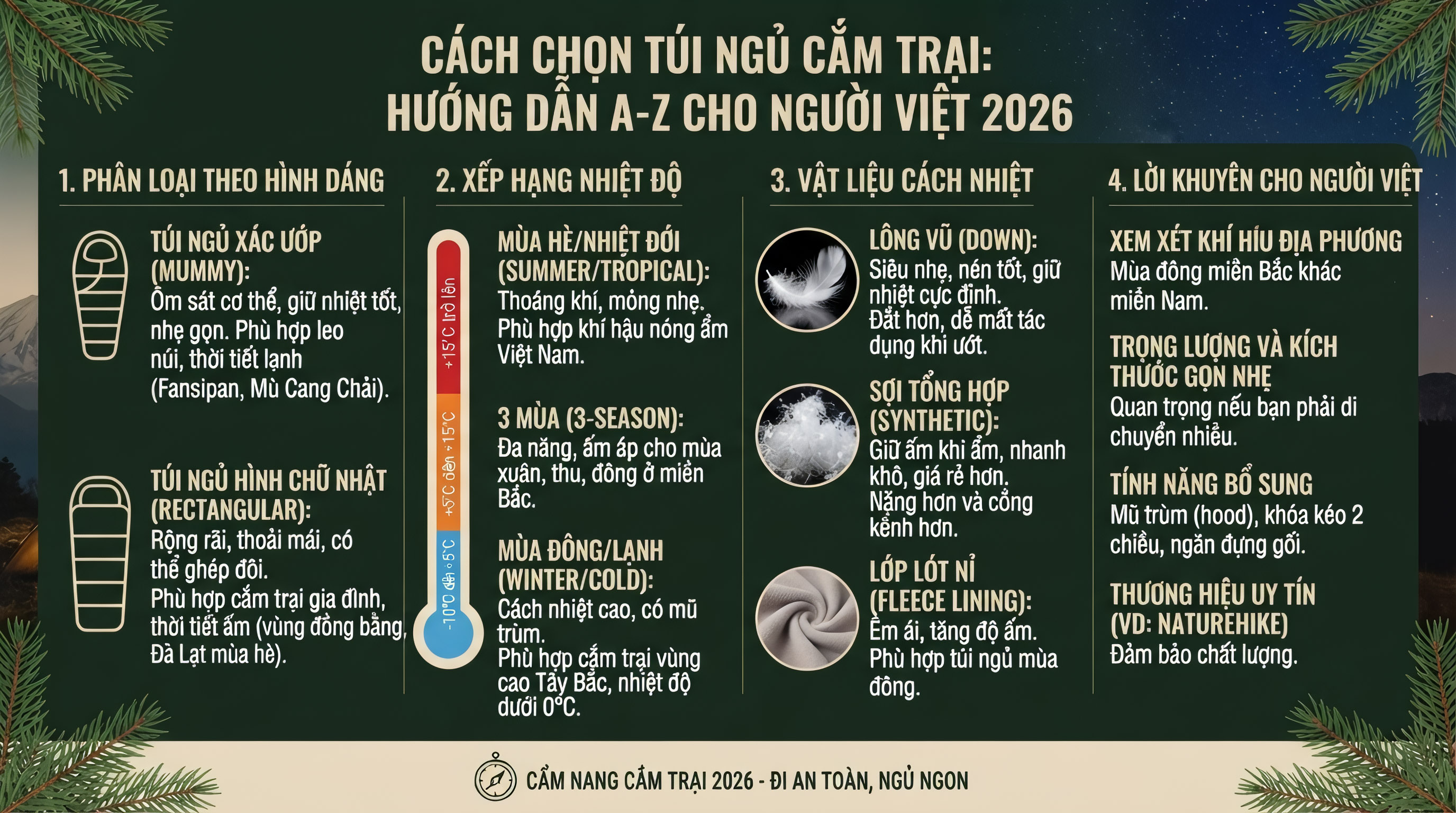 Cách Chọn Túi Ngủ Cắm Trại: Hướng Dẫn A-Z Cho Người Việt 2026