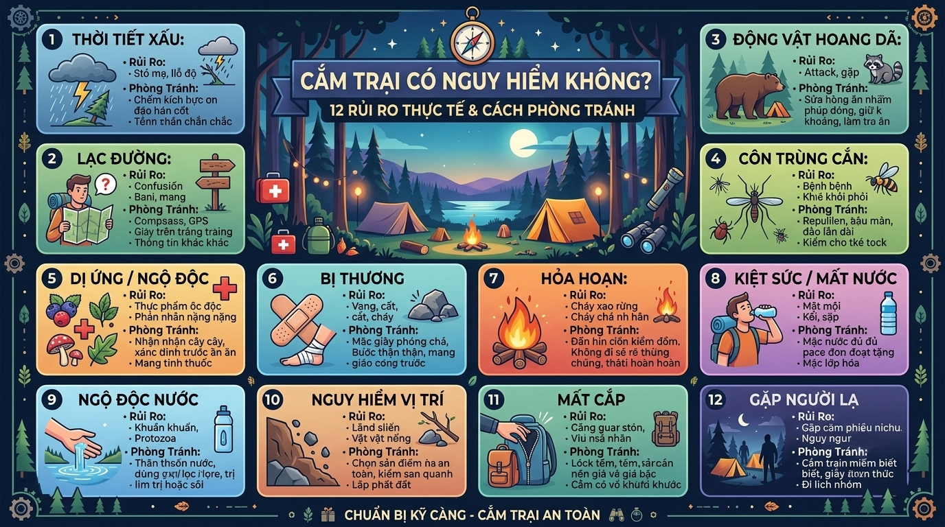 Cắm Trại Có Nguy Hiểm Không? 12 Rủi Ro Thực Tế & Cách Phòng Tránh